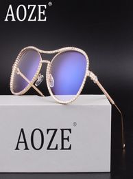 AOZE – lunettes de soleil surdimensionnées en cristal strass pour femmes, monture de lunettes optiques, lentille claire, Anti rayons bleus, Anti UV400, haute qualité6042426