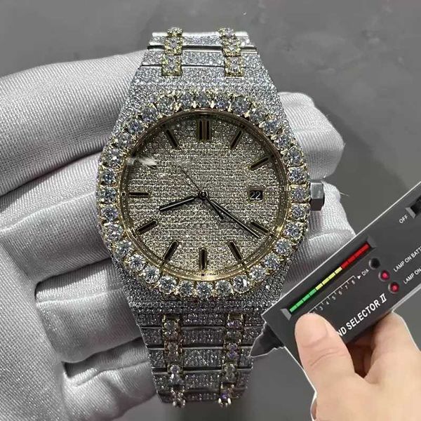 AP 2023 Versión Vvs Moissanite Reloj para hombre Royal Automático Oro Plata mixta Diamantes de 2 tonos Pase la prueba Movimiento Eta Acero inoxidable 904l Helado Impermeable Tiene logotipo