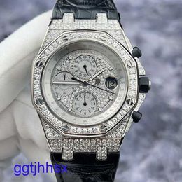 AP Classic Wrist Watch Royal Oak Offshore Series 26067BC Diamond Diamond Set Full Sky Star 42mm Fonction de synchronisation de date 18K Platinum