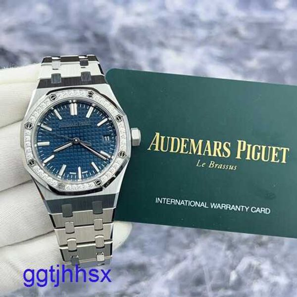 AP Classic Wrist Watch Royal Oak Series 15551st Blue Plate en acier Blue Acier d'origine Automatique mécanique MONTRATION DES FEMMES 37 mm