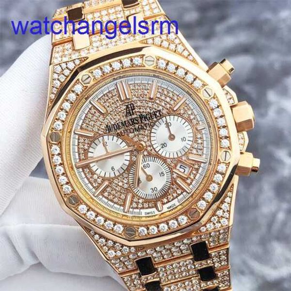 AP Crystal Wrist Watch Epic Royal Oak Series 26320or con Diamond Set 18K Rose Gold Full Diamond Mens Watch Machinery