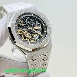 AP Crystal Pols Watch Male Royal Oak Series 15407BC Platinum Frost Gold Hollow Out Leisure Business Sports Double Pendulum Mechanical Watch