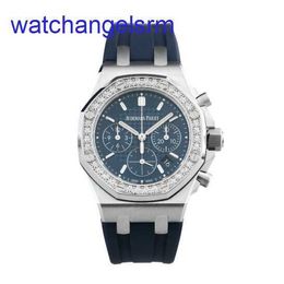 AP Crystal Wrist Watch Royal Oak 26231 Machinerie automatique 37 mm de diamètre Nouvelle face bleue Précision en acier avec ensemble de diamants d'origine