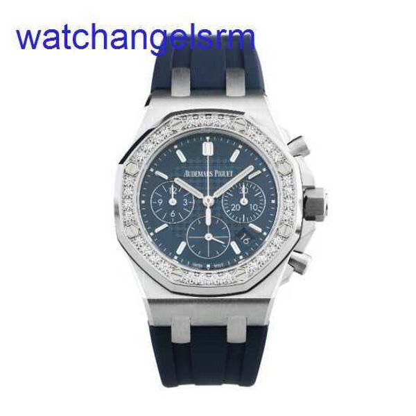 AP Crystal Wrist Watch Royal Oak 26231 Machinerie automatique 37 mm de diamètre Nouvelle face bleue Précision en acier avec ensemble de diamants d'origine