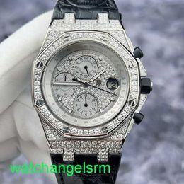 AP Crystal Pols Watch Royal Oak Offshore Series 26067BC Originele Diamond Set Full Sky Star 42mm Date Timing Functie 18K Platinum