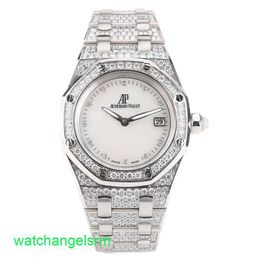 AP Crystal Wrist Watch Royal Oak Series 18K All White Gold Original Diamond Fritillaria Quartz Womens Watch 67602bc 33 mm