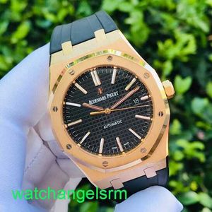 AP Crystal Wrist Watch Royal Oak Series 41 mm Automatique Précision mécanique en acier Rose Gold Mens Watch Rose Gold 15400OR.OO.D002CR.01 Disque noir