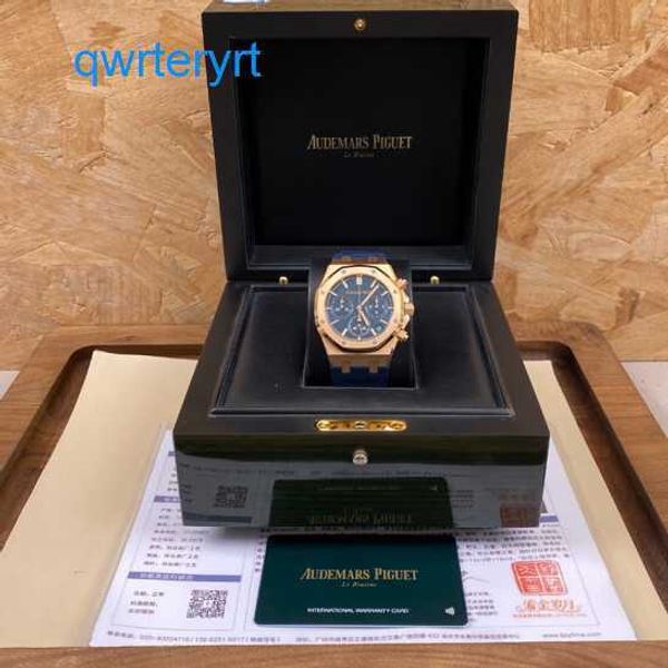AP Diamond-bracelet Regarder Male Royal Oak Series 26240or Rose Gold Blue Plate Belt Business Sports Back Transparent Automatic Mechanical Watch