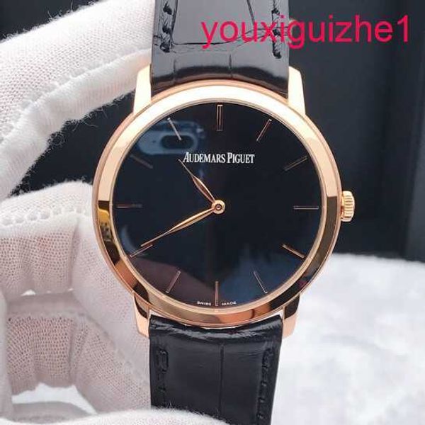 AP Wrist Wrist Watch 18K Rose Gold Automatic mécanique 41 mm Noir Mens 15180or.OO.A002CR.01 Crocodile En cuir Watch Strap
