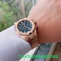 AP Funcional Wrist Watch Royal Oak Series 26715or Blue Disc 18K Rose Gold Business Mecánicos y Womens Unisex Watch con fecha y función de tiempo