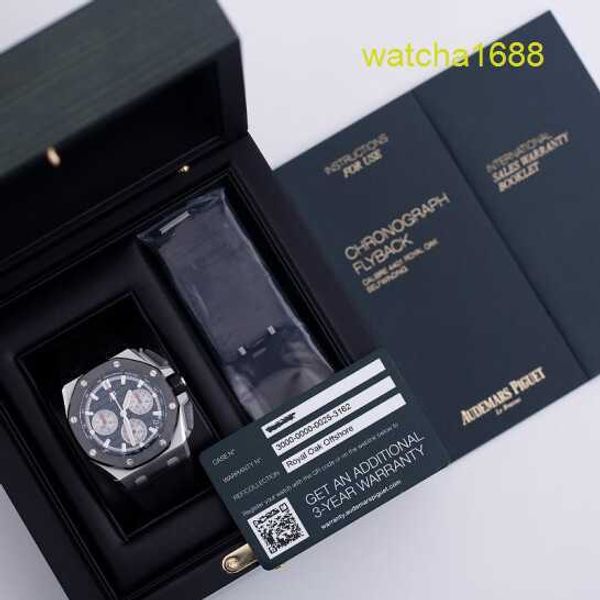 AP Gentlemen Watch Titanium Watch Epic Royal Oak 26420So Black Plate Chronograph Mens Steel Machinerie automatique Swiss célèbre Montres Luxury Date d'affichage Diamètre