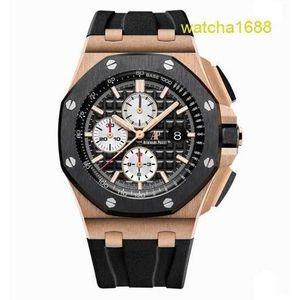 AP Gentlemen Watch Montre en titane Royal Oak Offshore Series 26401RO Or rose Cadran noir Trois yeux Chronographe Mode Loisirs Affaires Sports Montre de machines