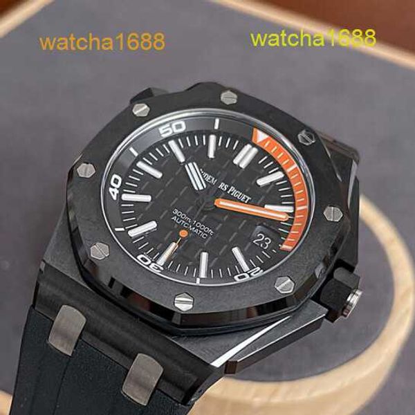 Reloj AP para caballeros Reloj de titanio Royal Oak Offshore Series 15707CE Cerámica negra Placa negra Cuarto naranja Moda para hombre Ocio Negocios Reloj de maquinaria deportiva
