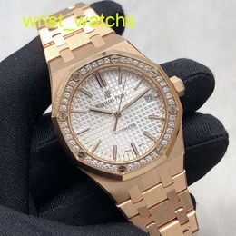 AP Grestest Wrist Watch Royal Oak Series 34 mm de diamètre 18K Rose Gol Original Diamond Automatic Machinery Womens Luxury Watch 77351orz