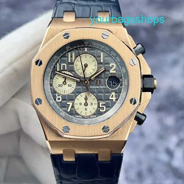 Reloj AP Highend Reloj de ocio Royal Oak Offshore Series 26470OR Esfera de rutenio gris Temporizador de fecha 42 mm Material de oro rosa de 18 quilates Juego completo Tarjeta de garantía