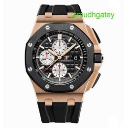 AP MECHANICAL WORD Pilot Watch Royal Oak Offshore Series 26401ro Rose Gold Black Dial Three Eyes Chronograph Male Mask Leisure Business Sports Machinery Sports Machinery
