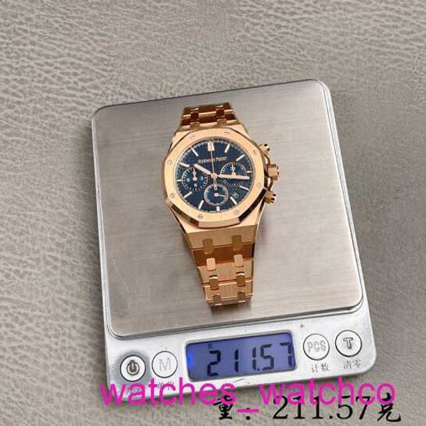 AP Mechanical Wristwatch Royal Oak Series 26715or Blue Disc 18K Rose Gold Business Automatic Mechanical Mechanical Mensic y Womens Unisex Watch con fecha y función de sincronización
