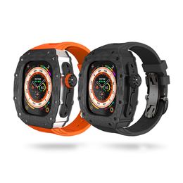 AP Mod Kit Funda de fibra de carbono genuina para Apple Watch Ultra 2/Ultra hebilla de mariposa Correa de goma fluorada 49 mm