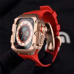 AP Mod Kit Premium titanium legering cover voor Apple Watch Ultra 49 mm zachte siliconen band