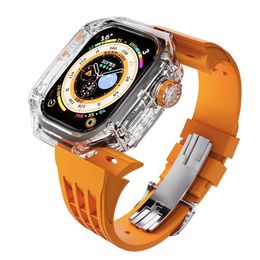 AP Mod Kit Boîtier Transparent en Polycarbonate pour Apple Watch Ultra 49mm Série 8 7 6 5 4 SE Boucle Papillon Fluororubber Band 44mm / 45mm