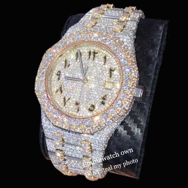 Ap Moissanite Caro 11 Piedras Estilos Esqueleto Watc Pass Prueba Hombres Oro Plata 2 Tonos Vvs Diamantes Siny Watces Automático Eta Lujo Completo Helado