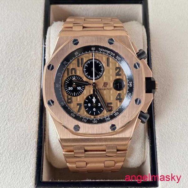 AP MOSSANITE DROYAGE ROYAL OAK OFFSHORE Série 26470or Rose Gold Back Transparent Mens Timed Fashion Loisir Business Machinery Sports Machinery