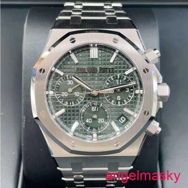 AP Moissanite Wrist Watch Royal Oak Series 26240st Precision Steel Green Plate Mens Fashion Leisure Business Sports Back Transparent Mechanical Watch