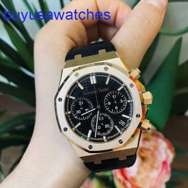 AP Pilot Wristwatch Mens Royal Oak Series 26240or Rose Gold Black Belt Mens Fashion Leisure Business Sports Back Transparent Mechanical Watch