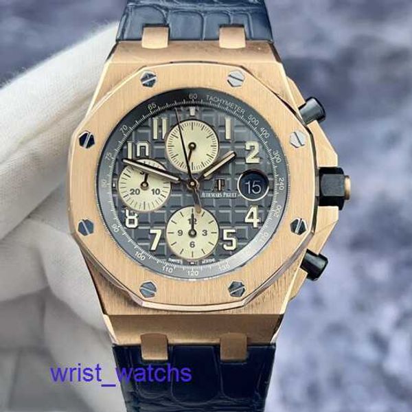 Reloj deportivo AP Reloj casual Serie Royal Oak Offshore 26470OR Esfera de rutenio gris Temporizador de fecha 42 mm Material de oro rosa de 18 quilates Juego completo Tarjeta de garantía