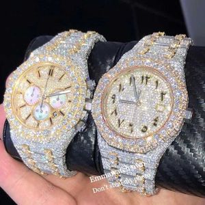 Ap Stones Moissanite 2023 Reloj Versión Silver Pass Test Mens 2 Tone Vvs Diamonds Relojes Mejor calidad Automático Eta Luxury Full Iced Out Cronógrafo Emmawatch