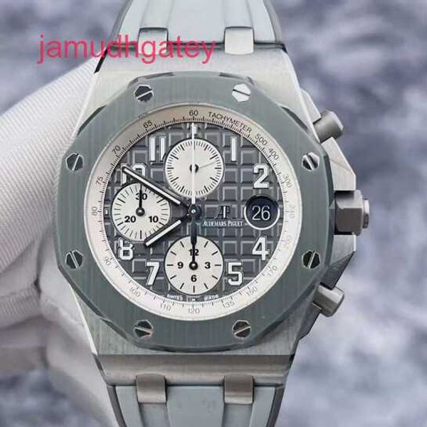 Ap Swiss Luxury Watch Epic Royal Oak Offshore Series 26470io Reloj para hombre Anillo de cerámica gris Calendario de metal de titanio Sincronización 42 mm Reloj mecánico automático 20 completo