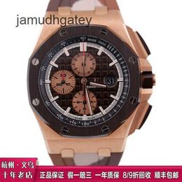 Ap Relojes de pulsera de lujo suizos Royal Ap Oak 26401 Reloj deportivo de oro rosa para hombre Cerámica negra Camuflaje Sincronización Maquinaria automática Relojes famosos suizos Relojes Lux P6UH