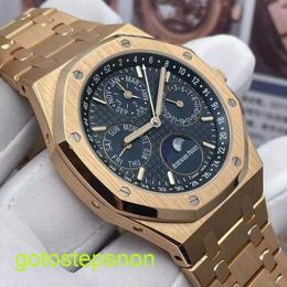 AP Tactical Pols Watch Royal Oak Series 26574or Rose Gold Blue Dial Perpetual Kalender terug via heren Fashion Leisure Business Sports Mechanical Watch