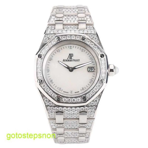 AP TACTICAL DROYAGE Royal Oak Series 18K All White Gold Origin Original Diamond Fritillaria Quartz Womens Watch 67602BC 33 mm