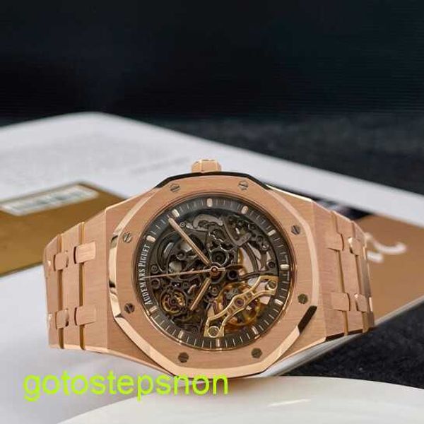 AP Tactical Wrist Watch Royal Oak Series 15407or Rose Gold Hollow Double Pendule Watch Men's Fashion Business Causal Business Mécanique