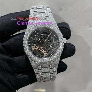 AP Test Skeleton Mens 2023 Stones Pass Version Moissanite Diamonds Montre t Op Qualité Mécanique Eta Mouvement Luxe Plein Glacé Saphir Brillant Montres