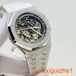 AP Timeless Wrist Watch Male Royal Oak Series 15407BC Platinum Frost Gold Hollow Out Business Business Sports Double pendule Mécanique