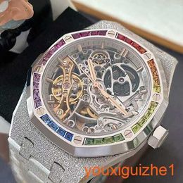 AP Timeless Wrist Watch Royal Oak Series 15466bc Hollow White Gold Frost Gold Original INLAID Rainbow Diamond Unisex Casual Business Sports Mechanical Watch