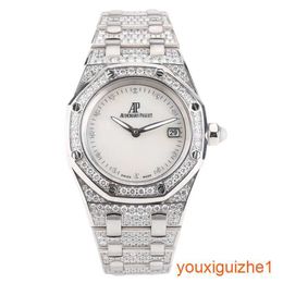 AP Timeless Wrist Watch Royal Oak Series 18K All White Gold Original Diamond Fritillaria Quartz Womens Watch 67602bc 33 mm