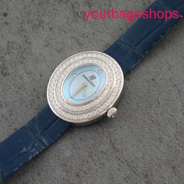 AP Titanium Wrist Watch 67395BC Femme Plaque bleue claire Original Diamond 18k White Gold Quartz Womens Watch