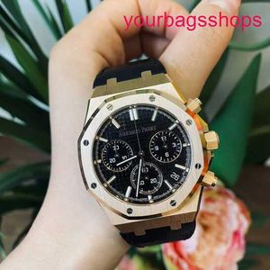AP Titanium Wristwatch Mens Royal Oak Series 26240or Rose Gold Black Belt Mens Fashion Leisure Business Sports Back Transparent Mechanical Watch