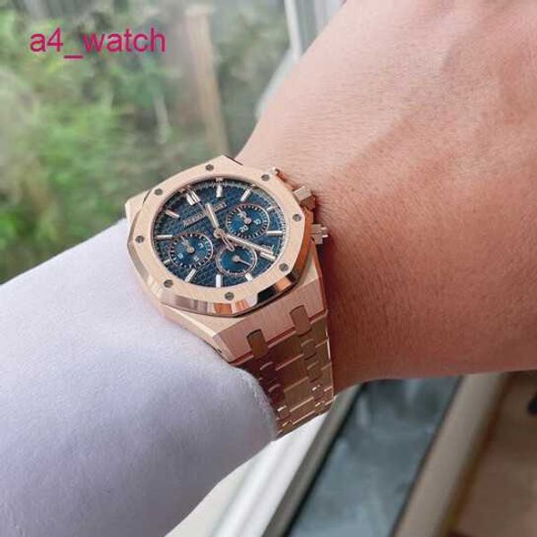 AP Tourbillon Wrist Watch Royal Oak Series 26715or Blue Disc 18K Rose Gold Business Automatic Mechanical Mujer unisex Reloj con fecha y función de sincronización