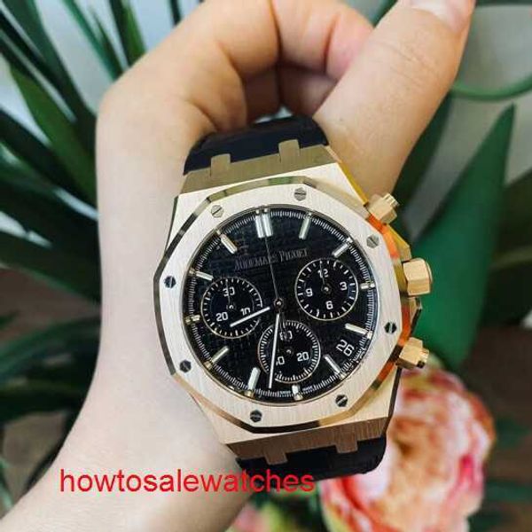 AP Watch Diseñador Reloj de Diamantes para Hombre Royal Oak Serie 26240 o Oro Rosa Placa Negra Cinturón Moda Masculina Ocio Negocios Deportes Volver Reloj mecánico Transparente