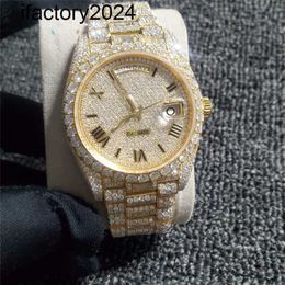 Ap Watch Diamond Moissanite Iced Out kan de test doorstaan 2023 Volledige diamanten slagen voor de test Eta 3255 uurwerk Mechanisch geel goud Topkwaliteit luxe horloges Doos inclusief