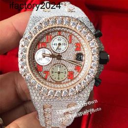 Ap Watch Diamond Moissanite Iced Out kan de test doorstaan 2023-versie Vvs Out Beste kwaliteit Eta Rose Gold Silver 2 Tone Case Pass Test Oranje wijzerplaat Emmawatch