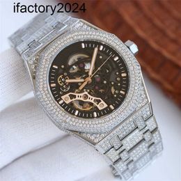 Ap Watch Diamond Moissanite Iced Out puede pasar la prueba lleno de diamantes Mecánico hecho a mano para hombre 41 mm con acero tachonado de diamantes 904l Zafiro Reloj de pulsera hueco