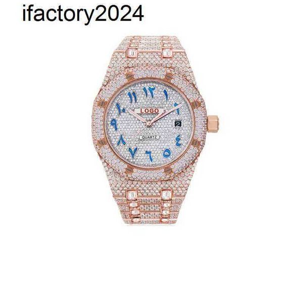 Ap Watch Diamond Moissanite Iced Out peut passer le test 1SSG 2023Autre 2023 bNew dign Blu Japane Quartz Movement Custom Blue Arabic Number Dial poignet pour femmes bijoux0