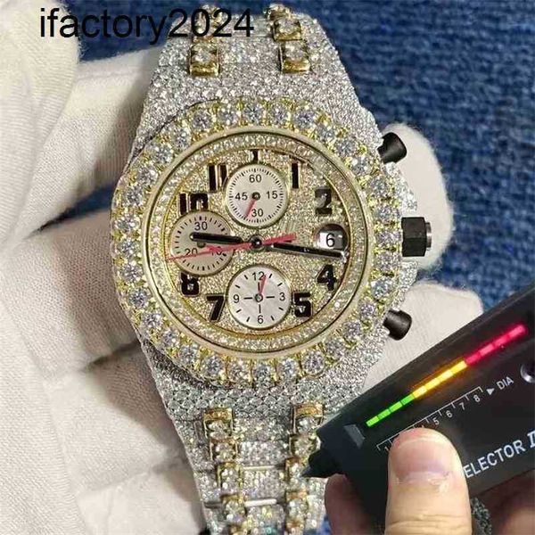 Ap Watch Diamond Moissanite Iced Out Puede pasar la prueba Ston 2023 Versión dorada Sier Pass Mens Vvs Diamantes Calidad superior Eta Movement Out 2 tonos