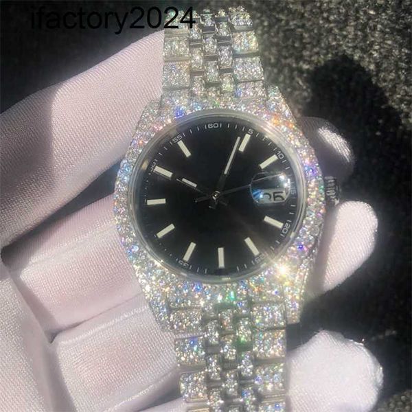 Ap Watch Diamond Moissanite Iced Out Puede pasar la prueba 10A Pass Prueba de diamantes Plata rosa Movimiento Eta 41 mm Resistente al agua Acero inoxidable 904 Sin marco Conjunto Zafiro con caja