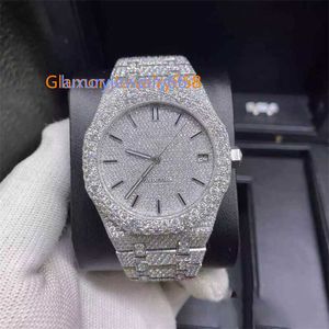 Ap Watches Version 2023 Moissanite Stones Silver Pass Test Mens Diamond t Op Qualité Mécanique Eta Mouvement Luxe Full Iced Out 2 tons Brillant Montre